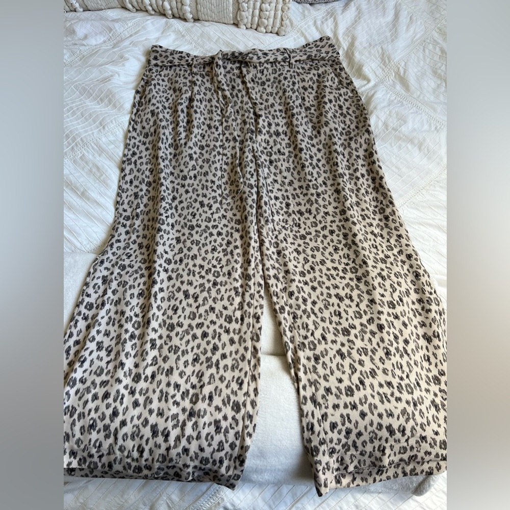 Halogen Beige Leopard Print Wide Leg Pants